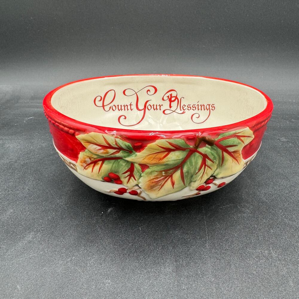 Fitz and Floyd Count Your Blessings Bountiful Holiday Sentiment Bowl 6.5"